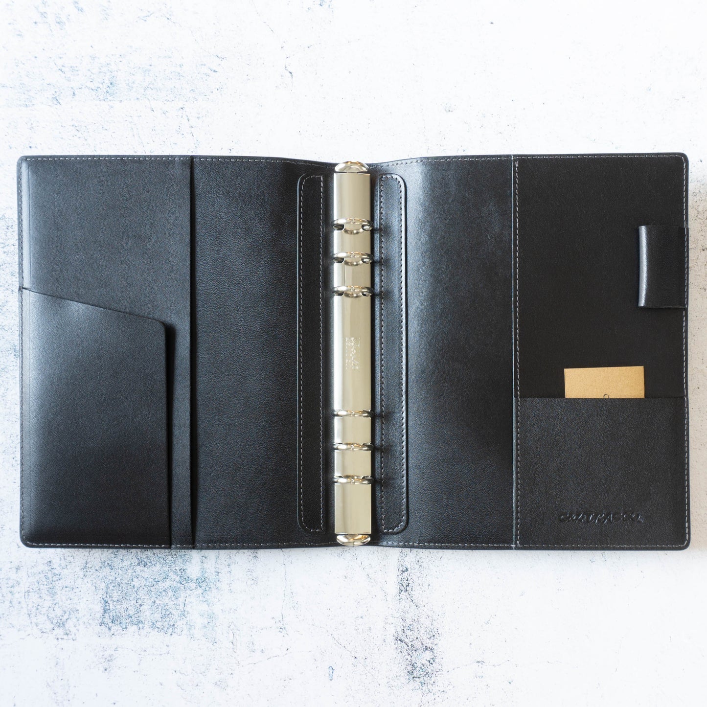 C&L TRASCO ≪CP Series≫ Personal Planner Binder Cover A5 Size 20mm 6 round rings binder Genuine Leather (Carbon Pattern Leather x Tochigi Leather)