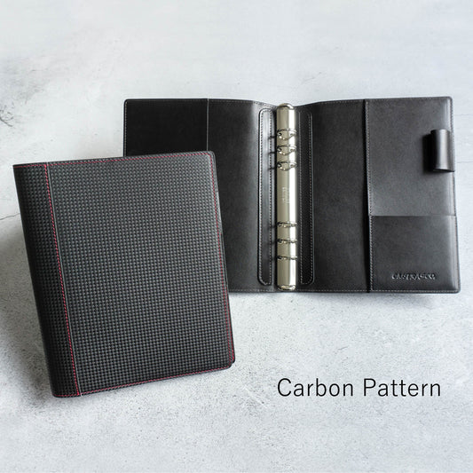 C<RASCO ≪CPシリーズ≫ システム手帳 A5/B6 内径20mmリング 本革(カーボン柄レザー×栃木レザー)
