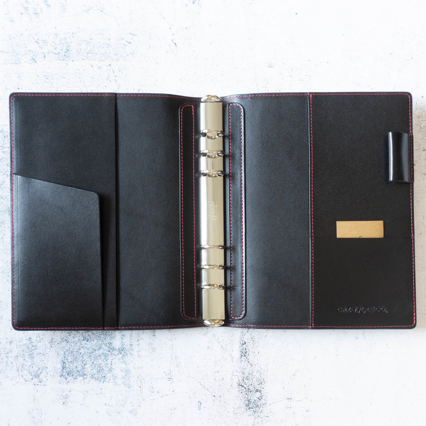C&L TRASCO ≪CP Series≫ Personal Planner Binder Cover A5 Size 20mm 6 rings binder Genuine Leather (Carbon Pattern Leather x Tochigi Leather)