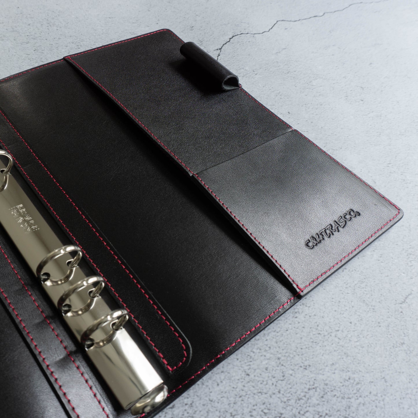 C&L TRASCO ≪CP Series≫ Personal Planner Binder Cover A5 Size 20mm 6 rings binder Genuine Leather (Carbon Pattern Leather x Tochigi Leather)